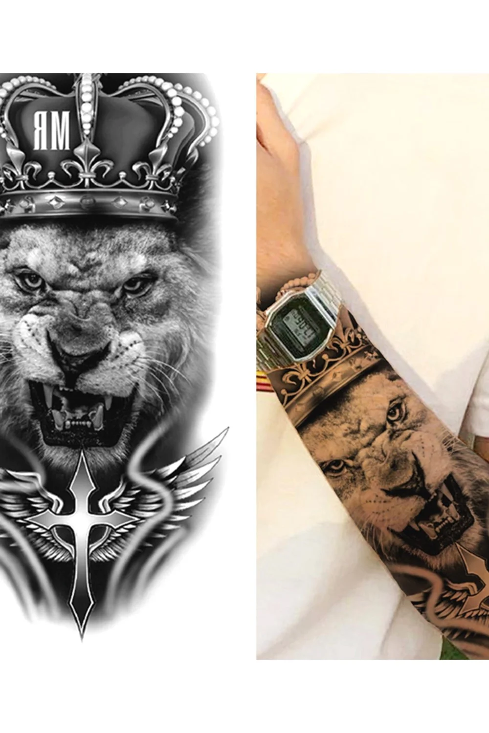  Forest Tattoo Sticker For Men Women Children Tiger Wolf Death Skull Temporary Tattoo Fake Henna Skeleton King Animal Tatoo 921-1