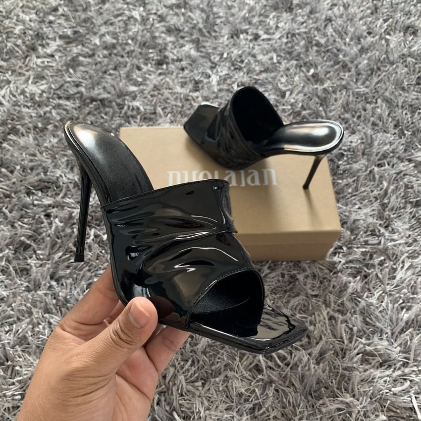 2022 Summer Women Sandals Square Toe Ladies Heel Mules Sexy Thin High Heels Sandals Slippers Female Fashion Woman Shoes