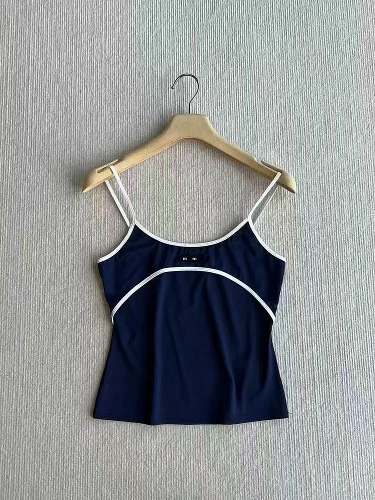 American Style Sports Vest Women's Color Block Thin Strap Small Strap Fitness Clothes Bra Sportswear Underwear Spring Summer New