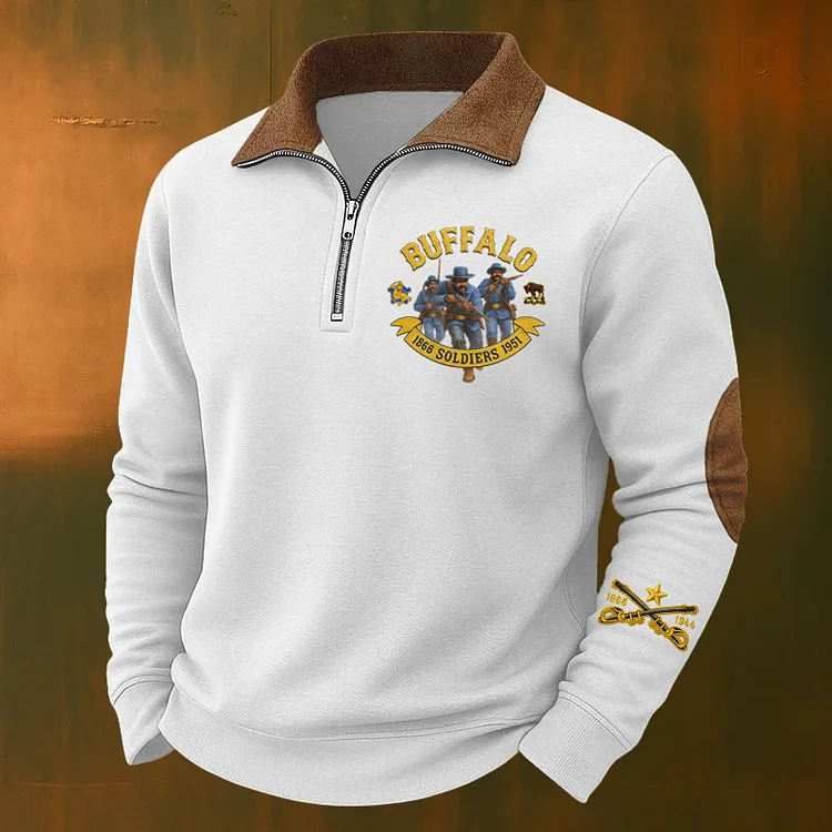 Men's Western Retro Buffalo Cavalry Print Casual Sweatshirt socialshop