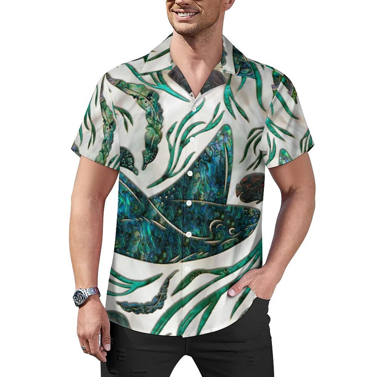 Stingrays Manta Rays Blue Underwater Cuban Guayabera Beach Shirt Men Summer Tropical Casual Aloha Hawaiian Tops - Heather Prints Shirts
