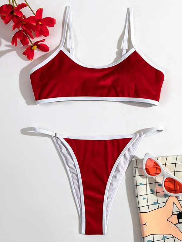 Color-Block Spaghetti-Neck Bralette Brazilian Bikini Swimwear