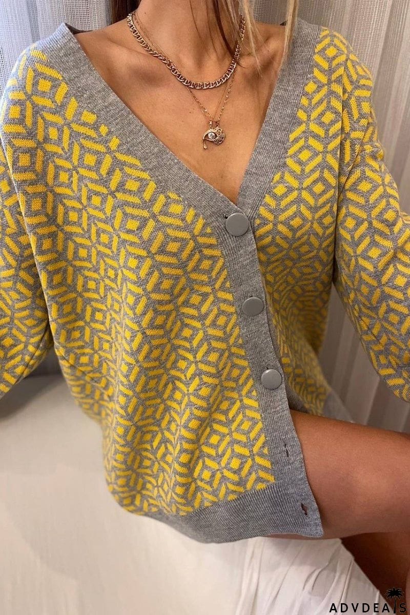 Argyle Color Block Button Cardigan
