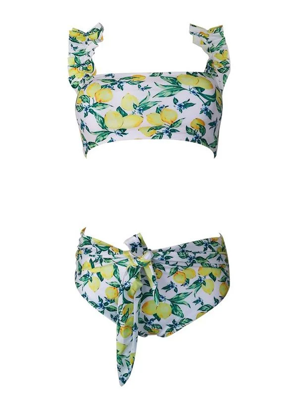 Ruffled  Floral-Print Split Bikini Swimsuit