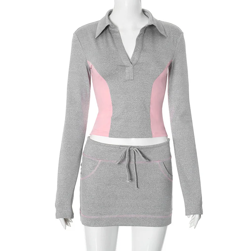 Brownm Brownm Has H24ST254 Fashion 2024 Autumn New Fit V-Neck Long-Sleeved Skirt Suit Women's Clothing