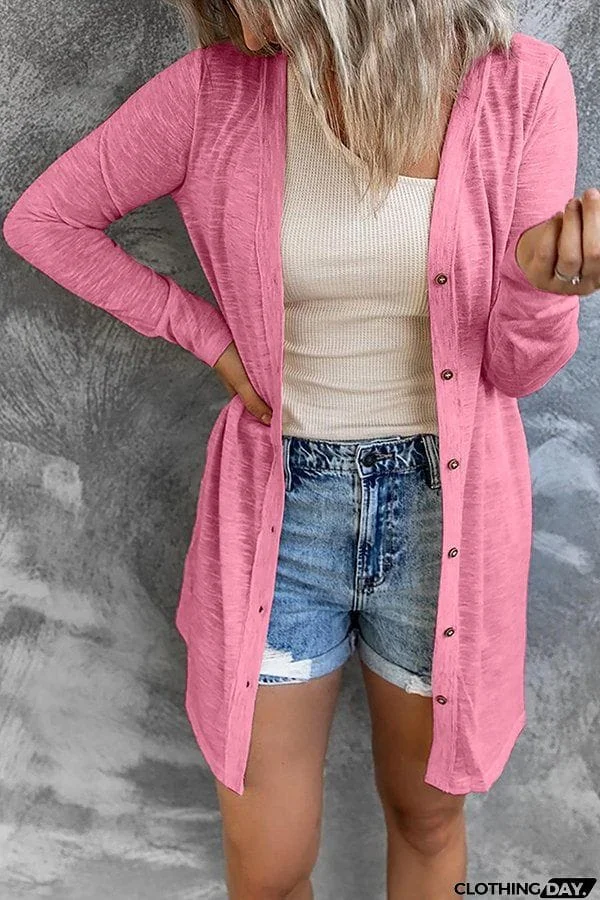 Mid-length Knitted Long Sleeve Single-breasted Cardigan