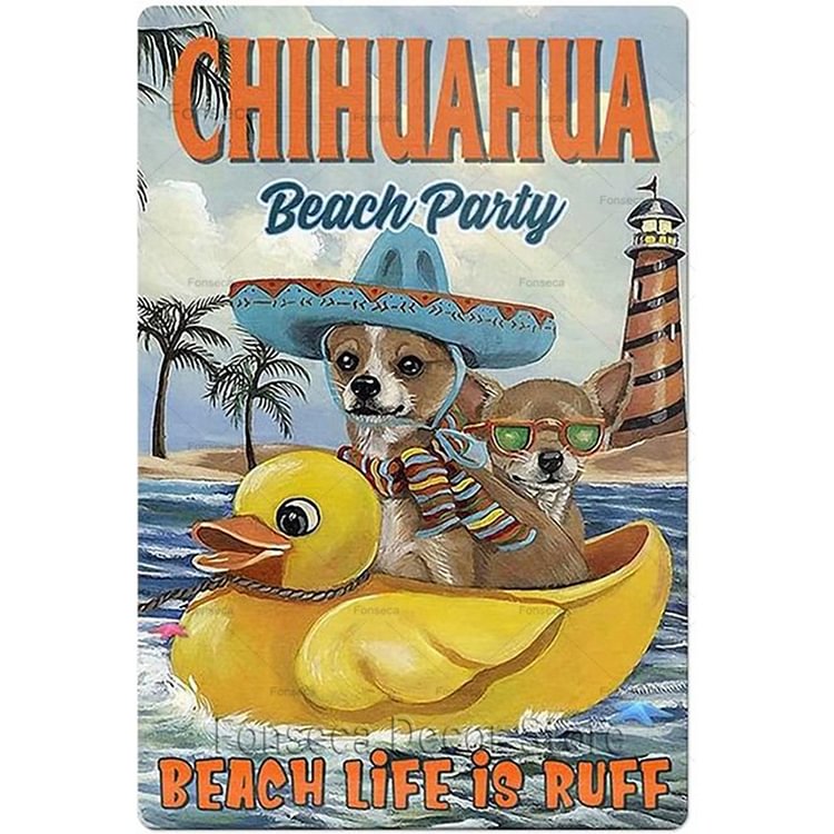 Chihuahua Beach Party - Vintage Tin Signs/Wooden Signs - 7.9x11.8in & 11.8x15.7in