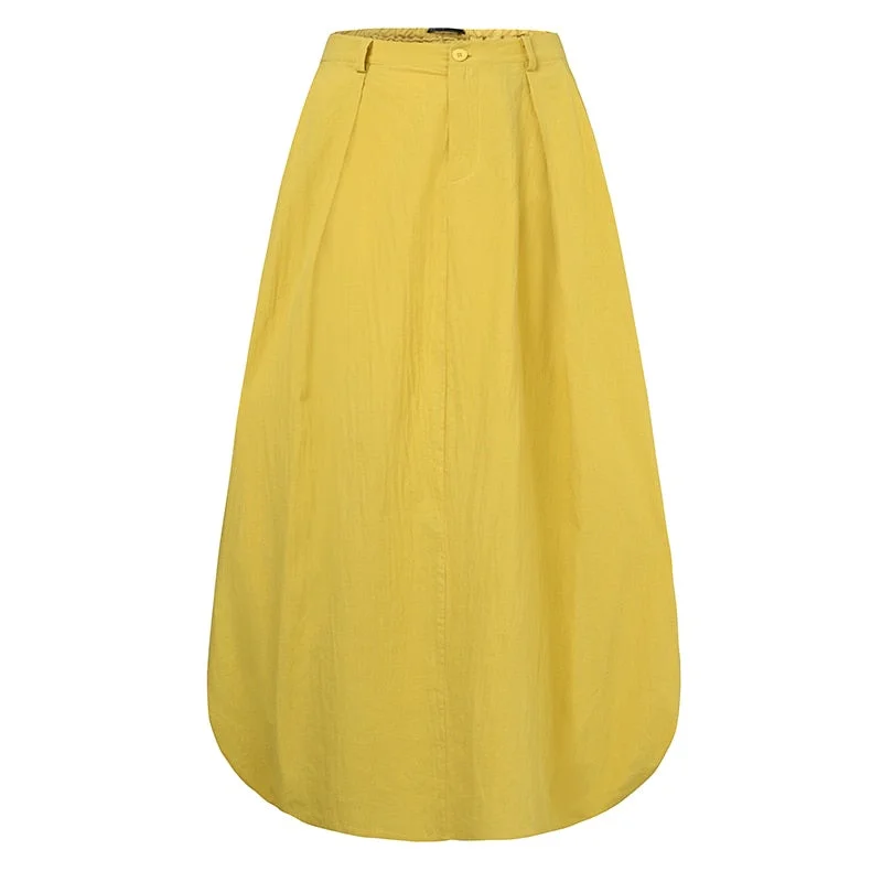 2022 Vintage Summer Skirts ZANZEA Women High Waist Solid Cotton Linen Skirt Saia Female Beach Maxi Long Skirts Jupe Faldas  7