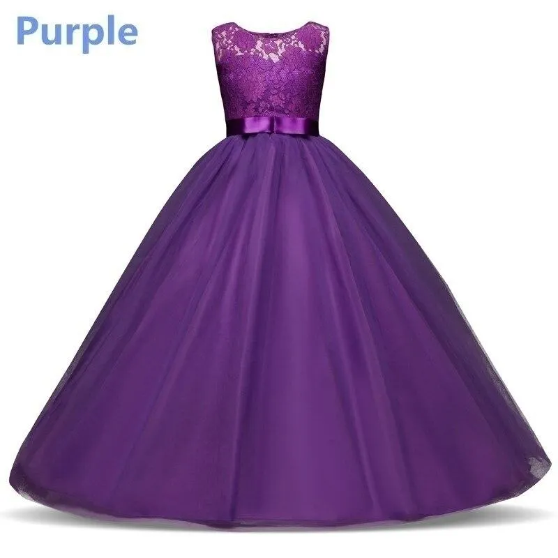 Teenager Girls Princess Dress For Children Wedding Party Bridesmaid Lace Red Dress Kid Birthday Evening Pageant Ball Gown 14Year