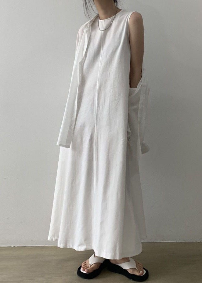 Boho White Patchwork Cotton Dress Sleeveless CK565- Fabulory