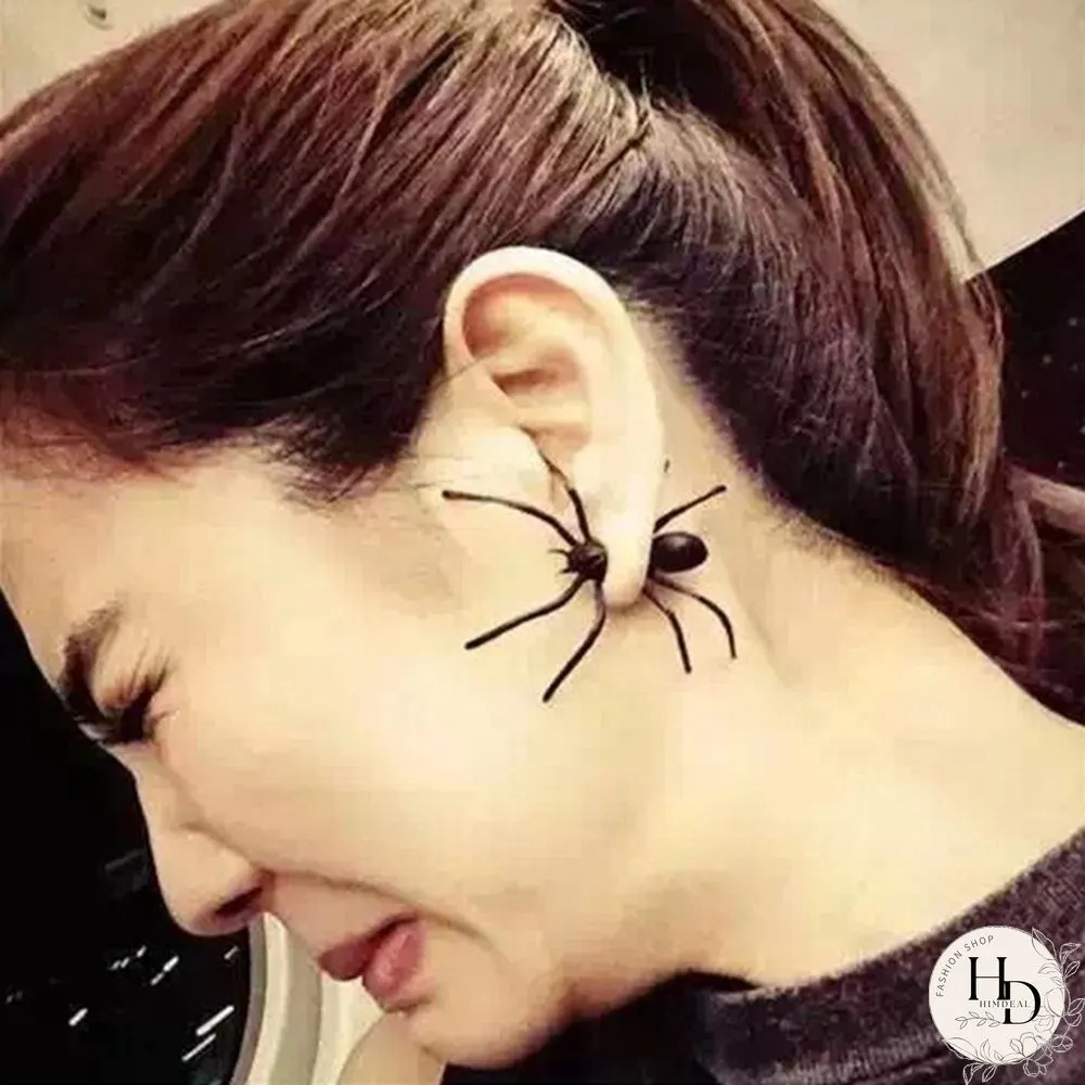 Pair Fashion Halloween Black Spider Stud Earrings Personality Double-sided Decoration