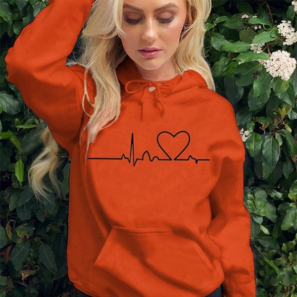 Autumn and Winter Popular Heartbeat Line Printed Hooded Hoodies For Women Coat Fashion Plus Size Clothing - Shop Trendy Women's Clothing | LoverChic