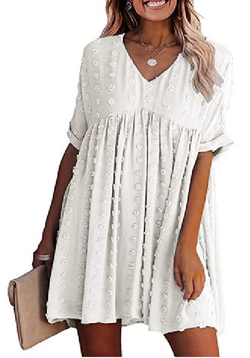 Chiffon Wool Ball Simple Knee Length Loose Large V-neck Dress | EGEMISS