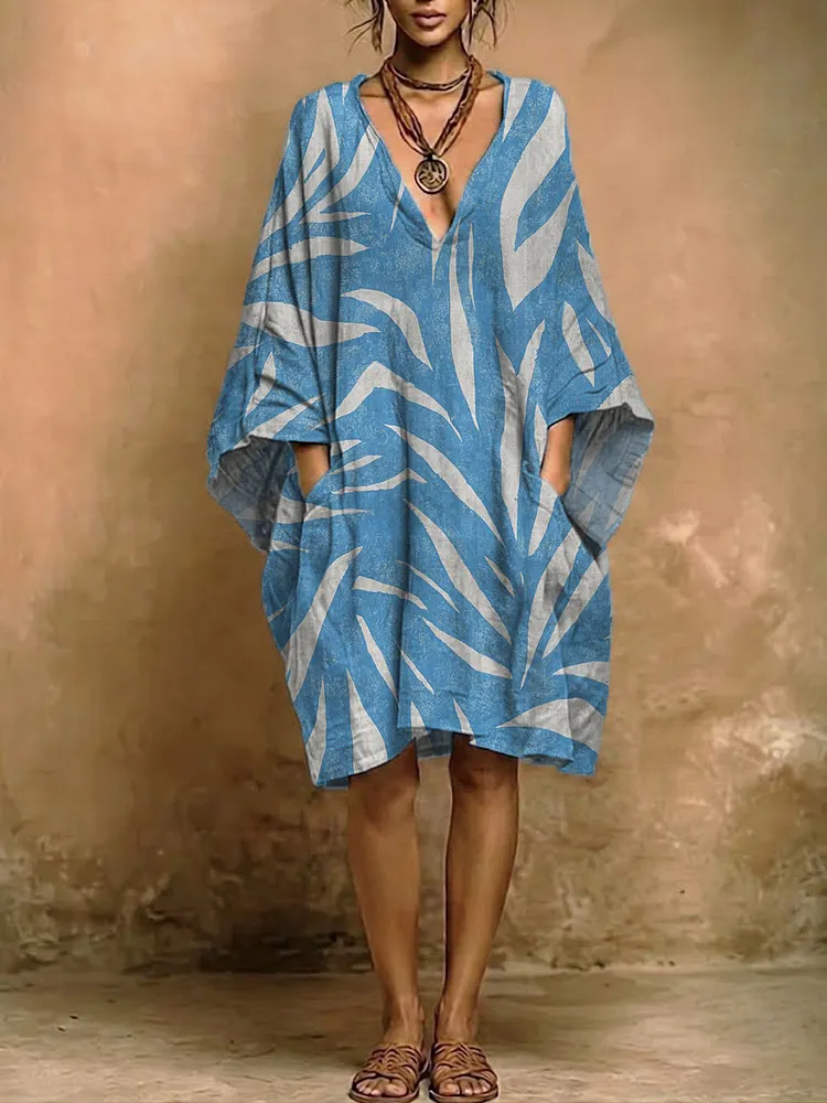 Women's Retro Geometry Print Casual Cotton-linen Dress