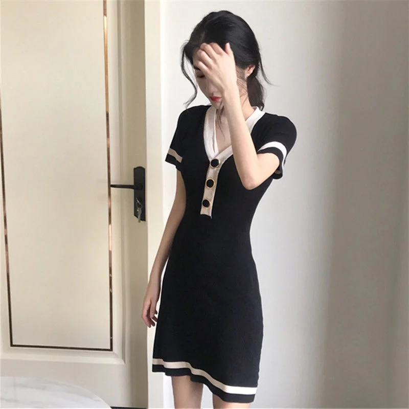 Uveng Uveng Summer Dress New Short Chic Minimal Dress Women's Dress Summer Sexy Hepburn Small Black Dress