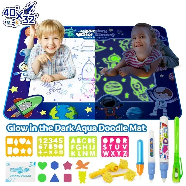40x32 Inches Luminous Magic Doodle Drawing Mat Glow in the Dark, Extra Large Water Drawing Mat Toddler Toys Gifts, Paint Writing Color Mat Kids Toys for Age 3-12 Years Old Toddler