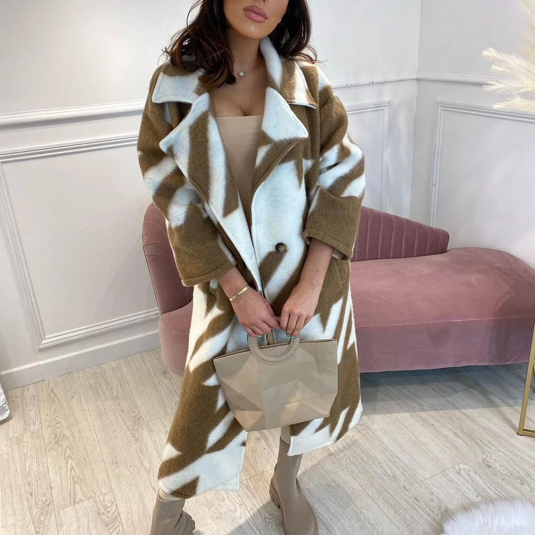 Uveng Uveng New Autumn Women's Dress A Number Of Stylish Long-Sleeved Collar Coat Prints This Coat