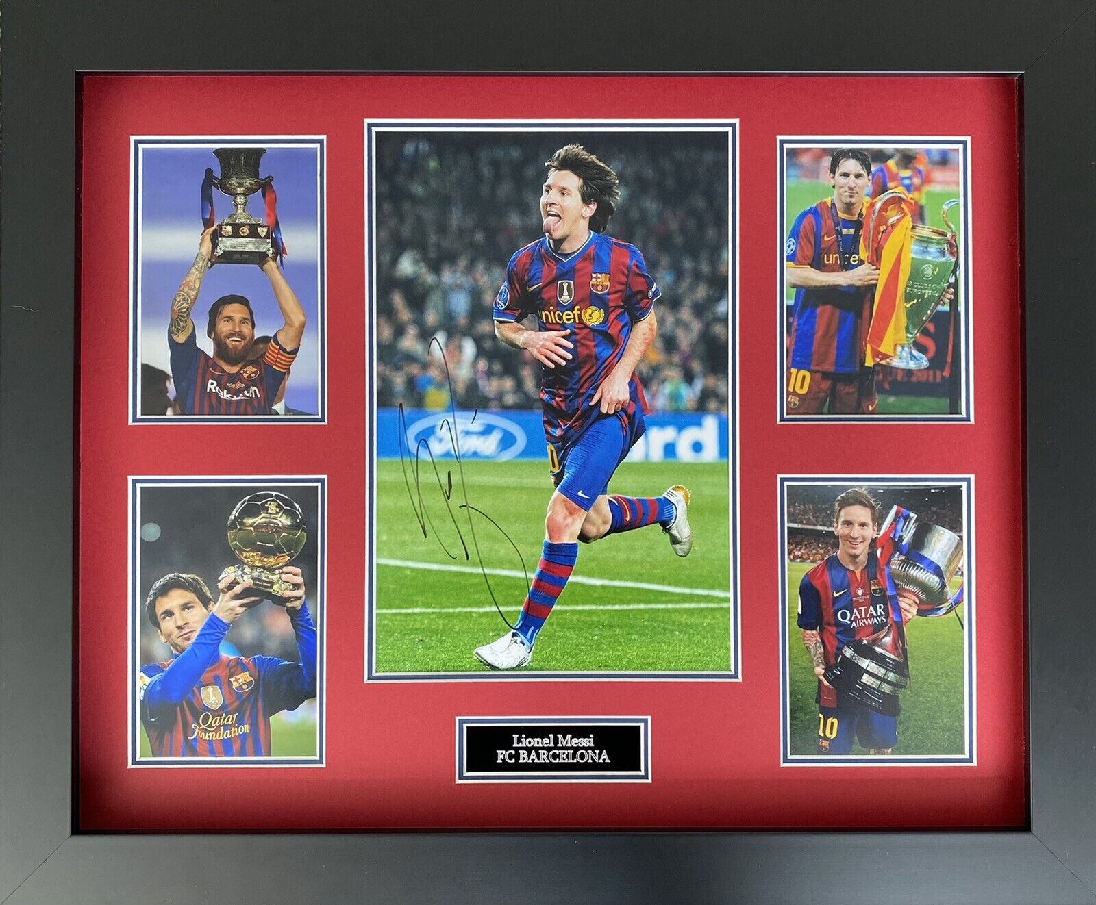 Lionel Messi Genuine Hand Signed Barcelona Photo Poster painting In 20x16 Frame Display