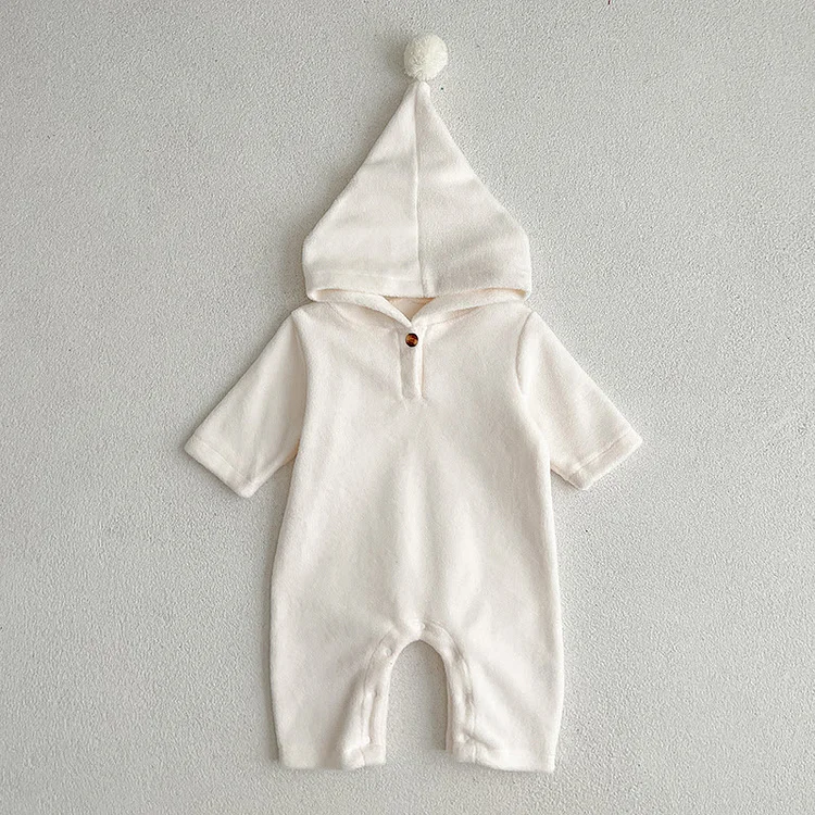 Baby Solid Color Fleece Hooded Romper