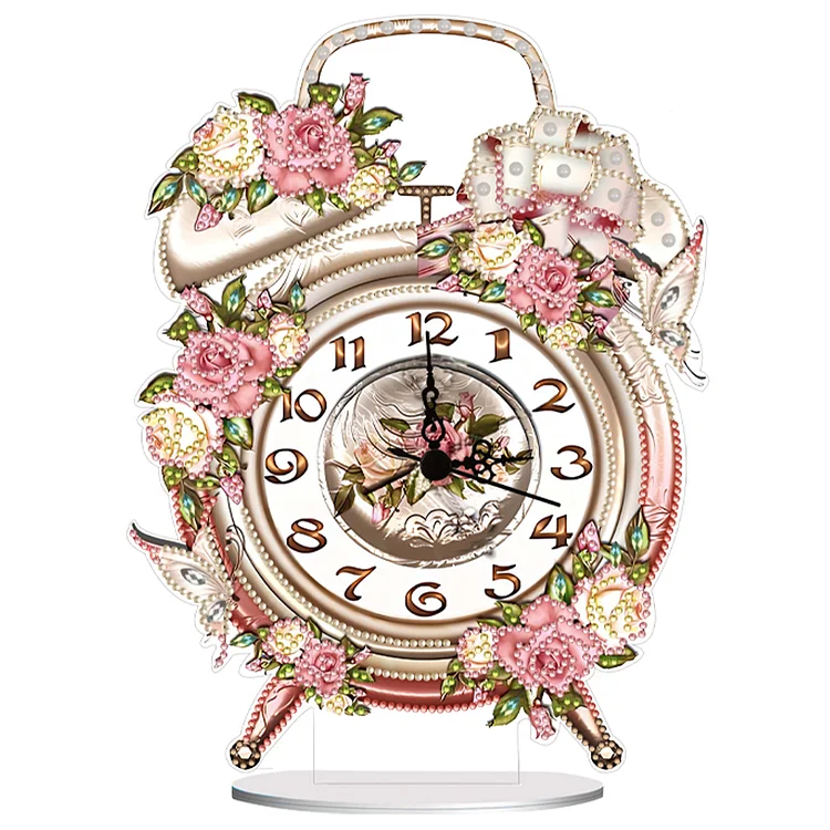 【Clock】Acrylic Special Shaped Vintage Flowers 5D Diamond Painting Clock Art Craft gbfke