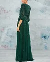 Sequined V-neck Mesh Gown Dress