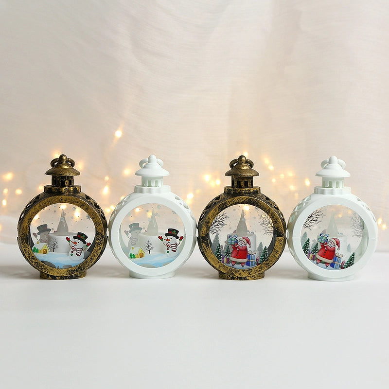 Christmas Cute Pastoral Santa Claus Snowman Glass Indoor Party Festival Hanging Ornaments