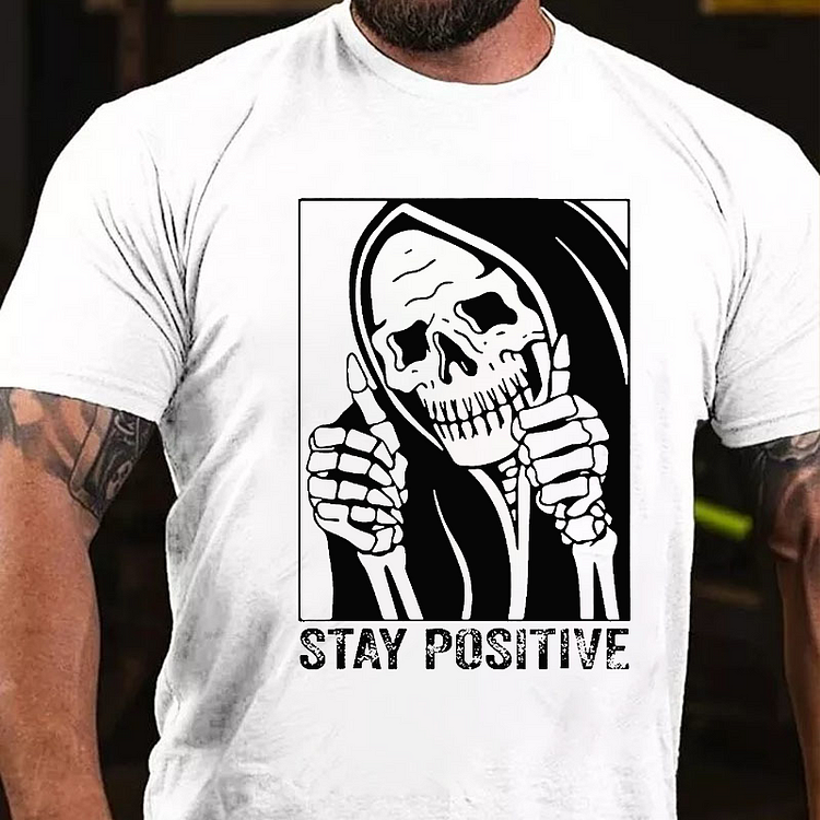 Funny Skull Stay Positive Skeleton Halloween Motivational T-shirt