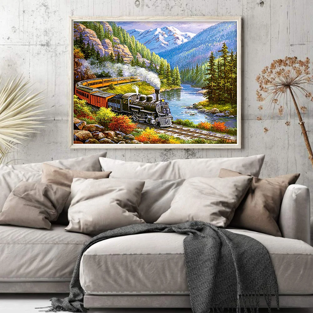 Full Embroidery cotton Thread (11CT) (Printed) Train Cross Stitch Artwork