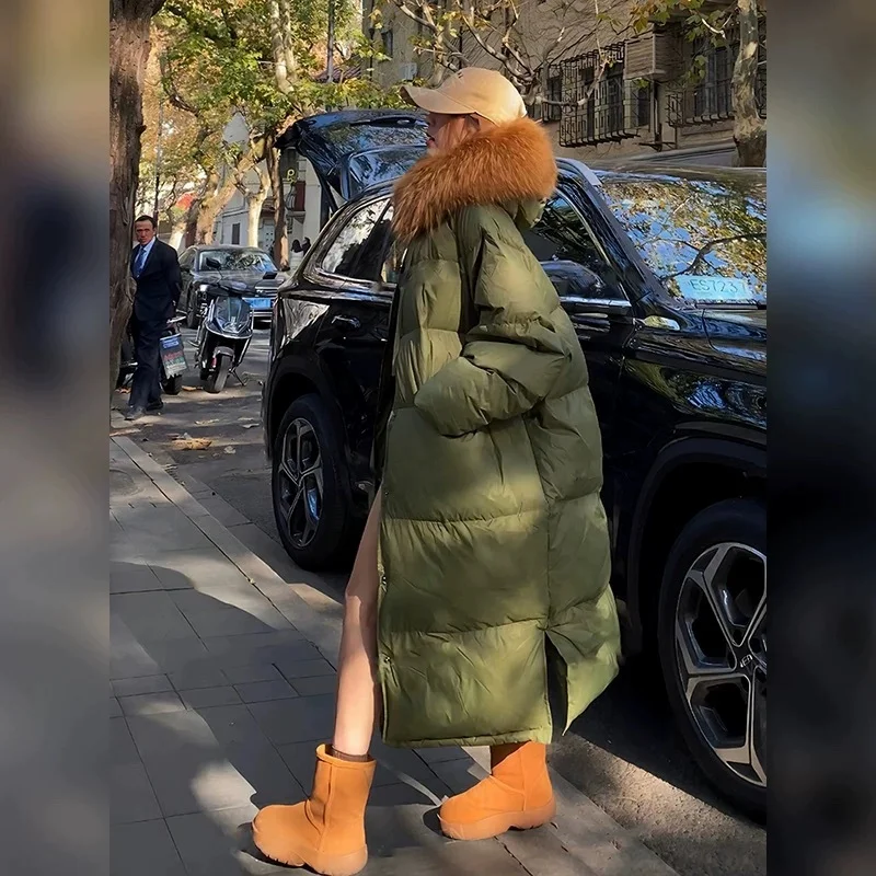 Toloer Advanced Sense Raccoon Big Hair Collar Down Jacket Female Long Style 2024 Winter Fashion Over The Knee Large Version Of Loose Cover Meat Coat-Outfit Ideas