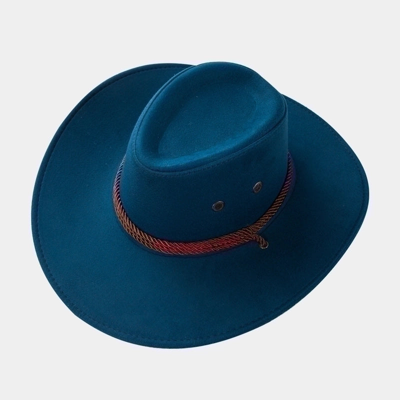 Cowboy Fedora Hat Big Brim Cowboy Hat Suede Outdoor Sun Hat Men's Riding Hat
