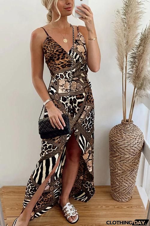 Lepard Patchwork Slip Maxi Dress