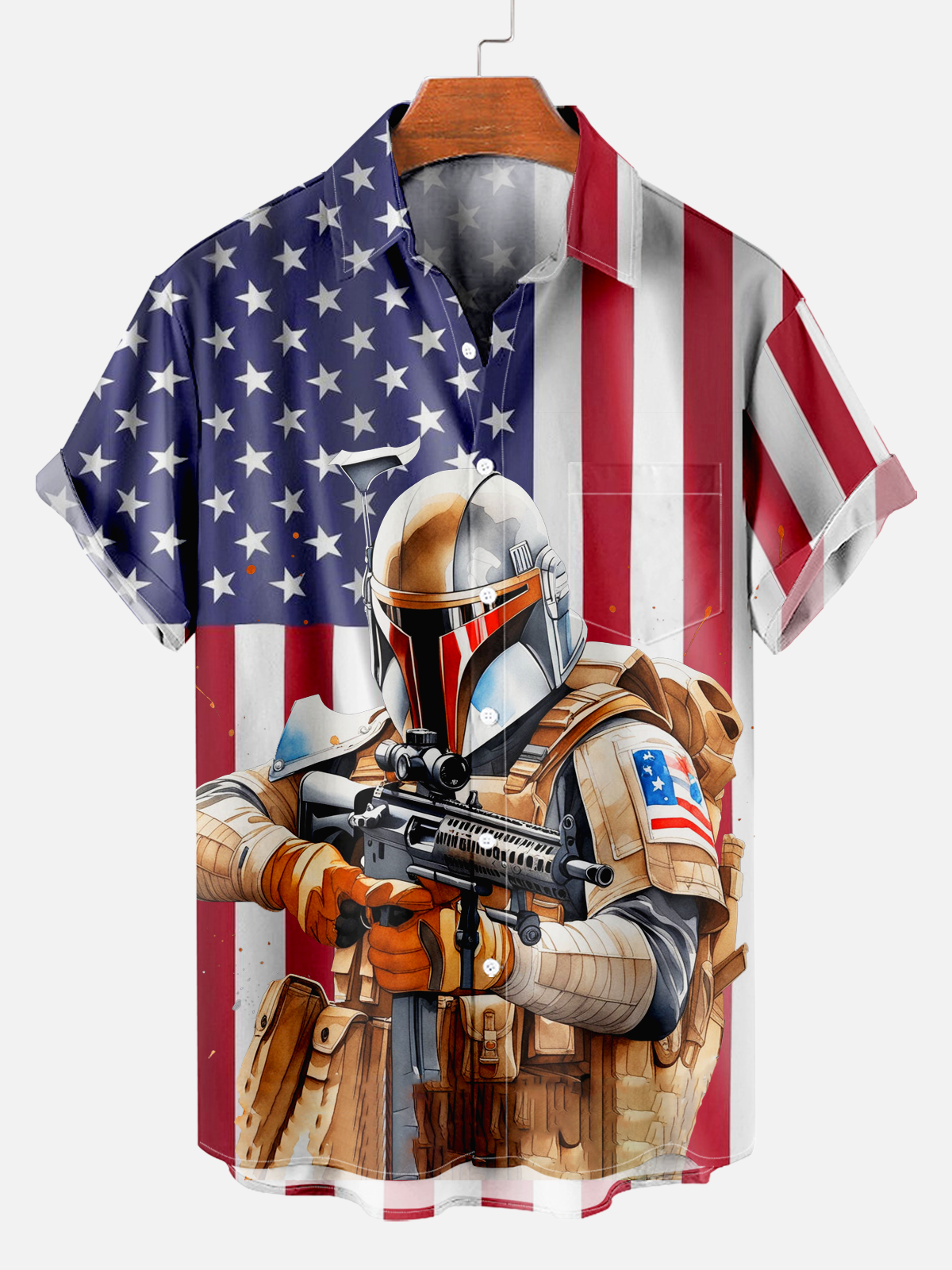 Men's American Flag Soldier Print Shirt PLUSCLOTHESMAN