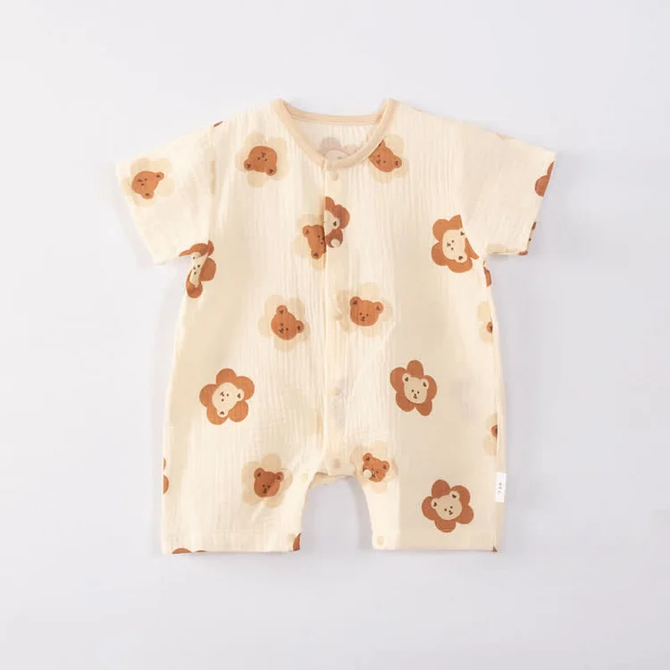 Baby Apricot Bear Flower Cozy Romper