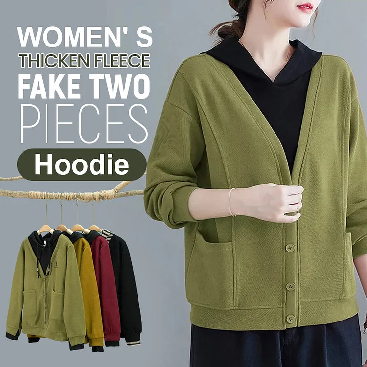 🔥Christmas Hot Sale 49% OFF🔥Women’ s Thicken Fleece Fake Two Pieces Hoodie