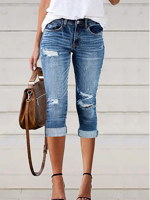 Casual Plain Regular Fit Denim&jeans