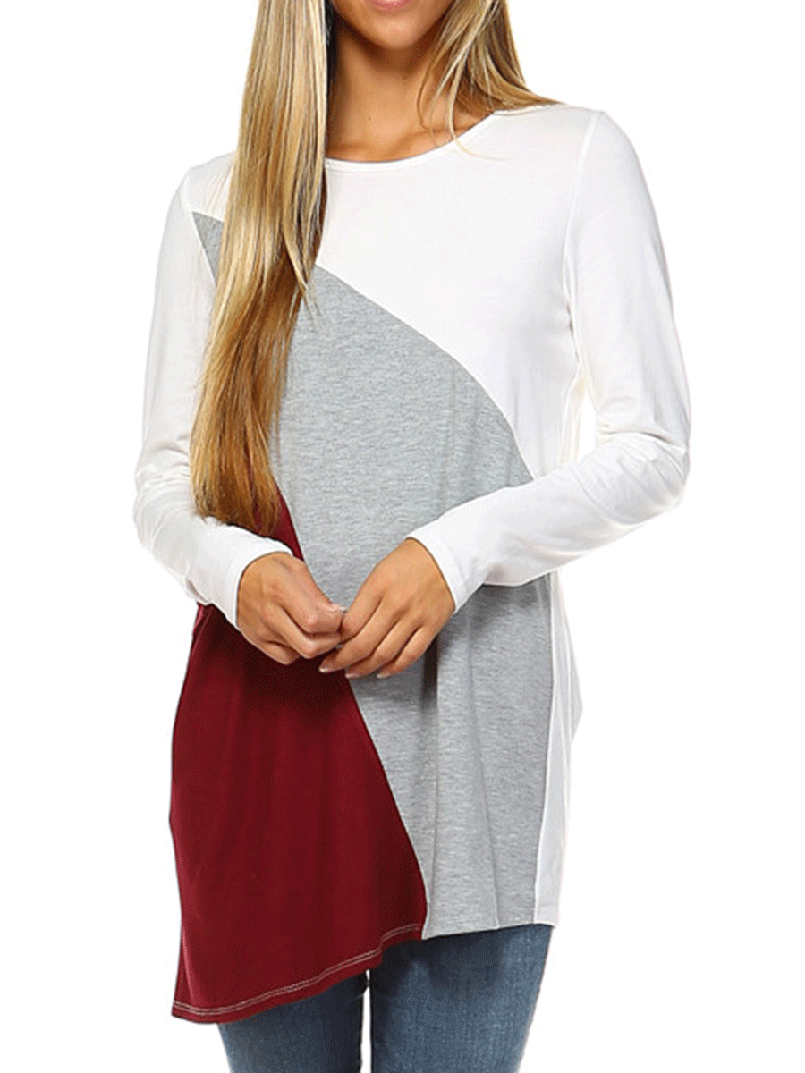 Color Block Plain Long Sleeve Cotton-Blend Blouse & Shirts