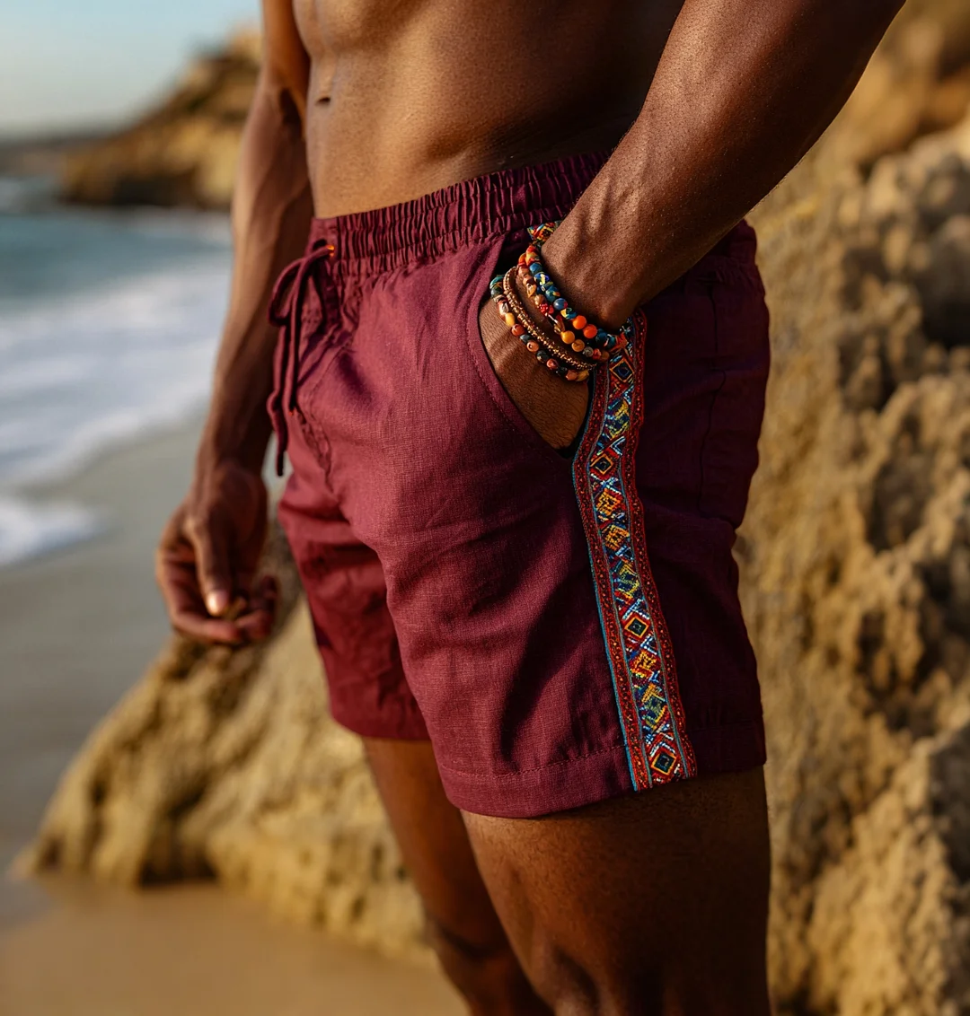 Men's Ethnic-Style Linen Shorts-INSPIREUSE