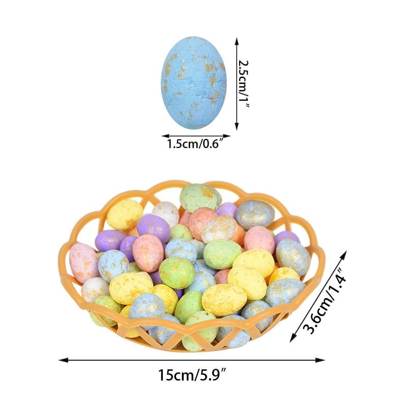 50pcs 2.5cm Foam Easter Eggs With Basket Colorful Painted Bird Pigeon Egg Happy Easter Party Decoration Kids Toy Gift Home Decor