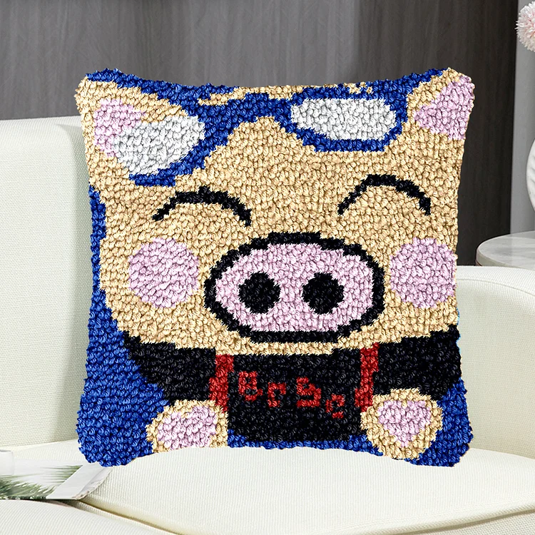 Happy Pig Pillowcase Latch Hook Kit for Beginner veirousa