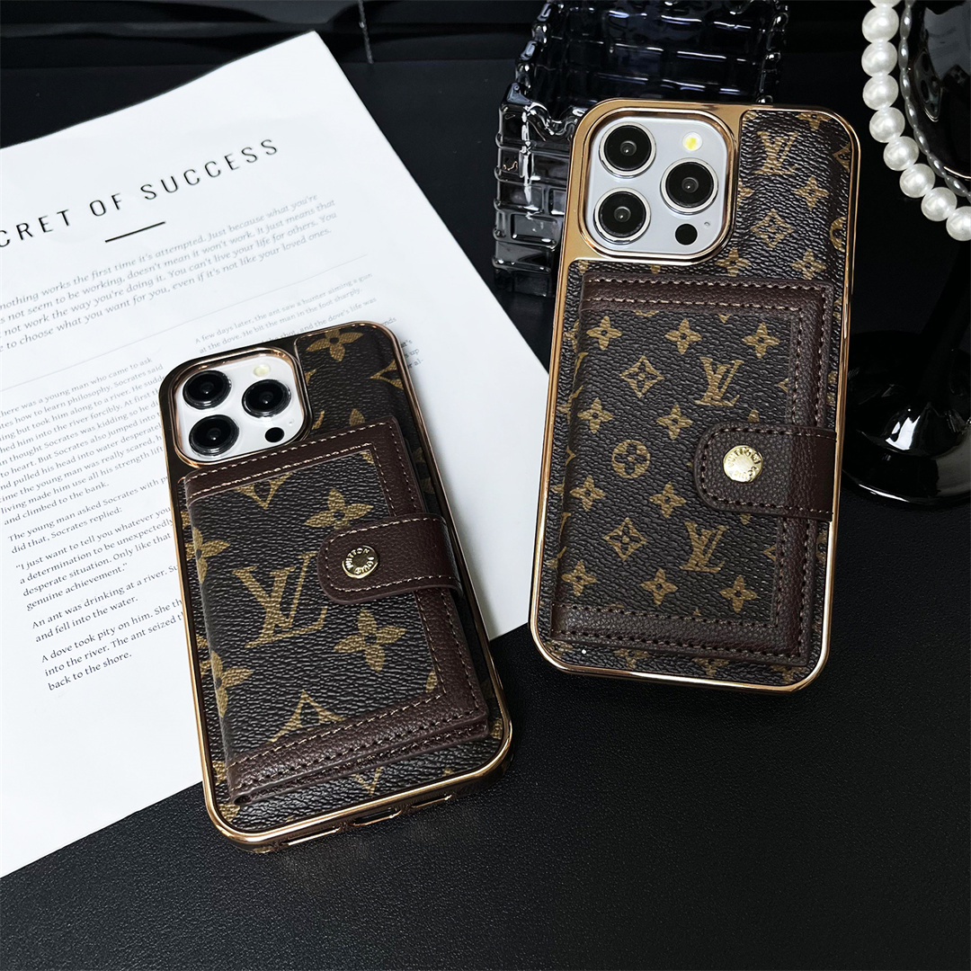 LV High Quality Luxury Electroplated Button Card Holder Apple iPhone Case