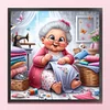 Happy Old Lady Doing Sewing-11CT Stamped Cross Stitch 45*45cm/17.72*17.72in