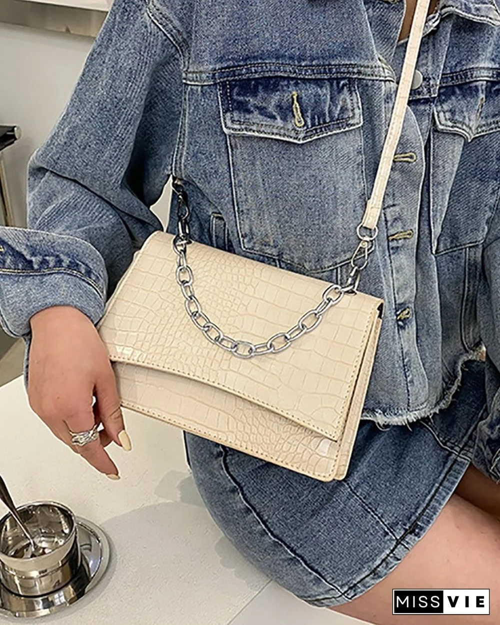 Chain Strap Croc Embossed Crossbody Bag