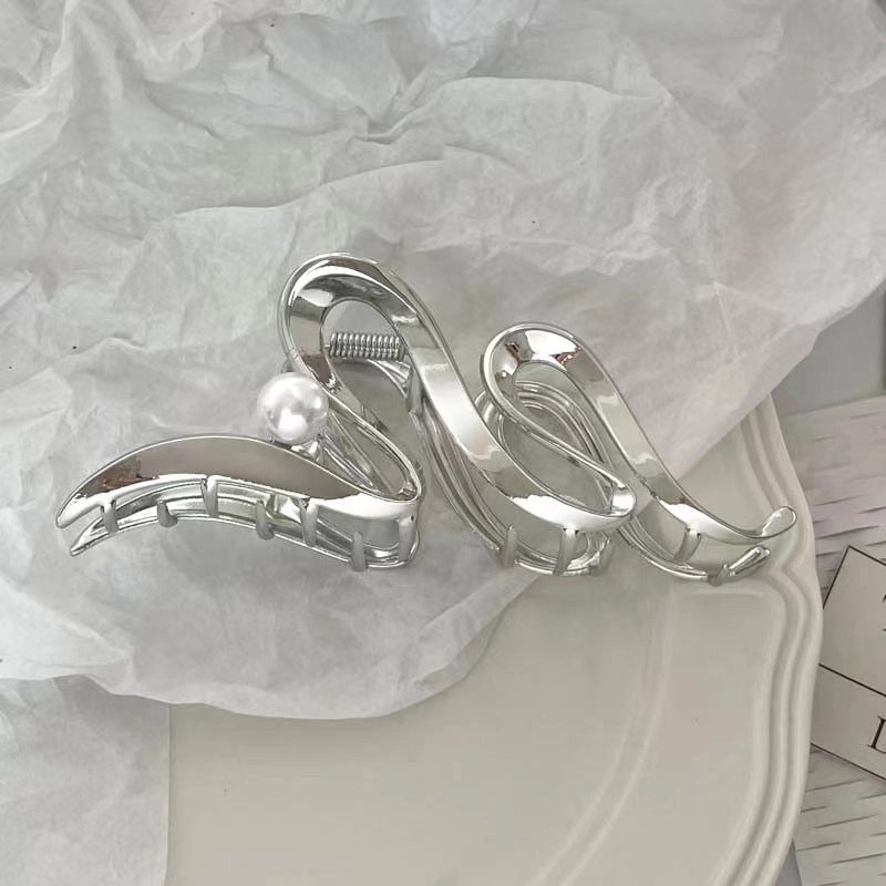 Metal Grab Clip Elegant Bow Hairpin Back Head Large Shark Clip French Pearl Clip Hair Accessories