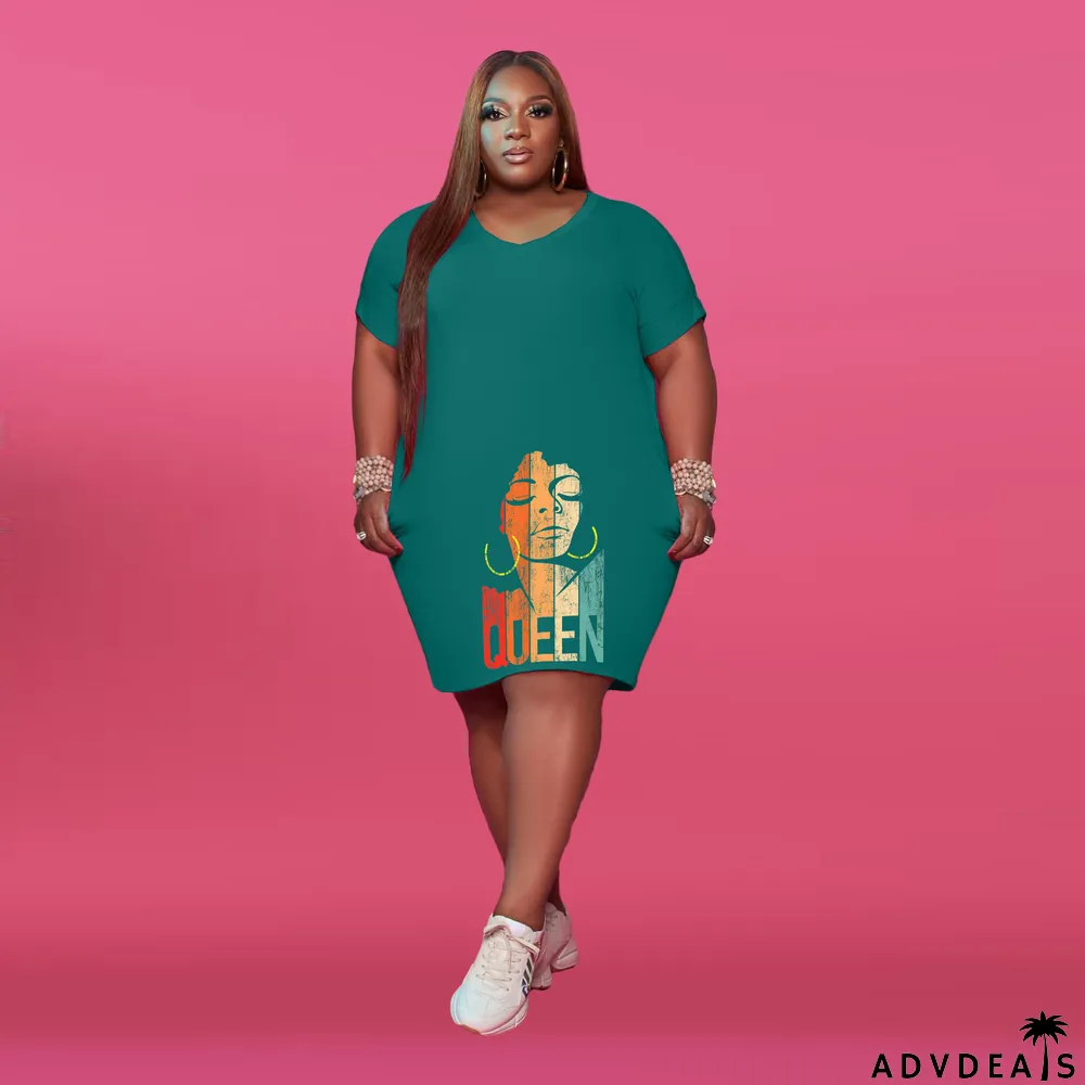 Women'S V Neck Solid Plus Size Women'S Fashion Casual Dress