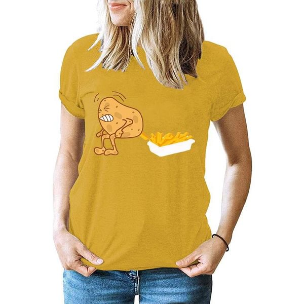 Cute Food Printed T-Shirts Women Short Sleeve Funny Round Neck Tee Shirt Casual Summer Tops - BlackFridayBuys