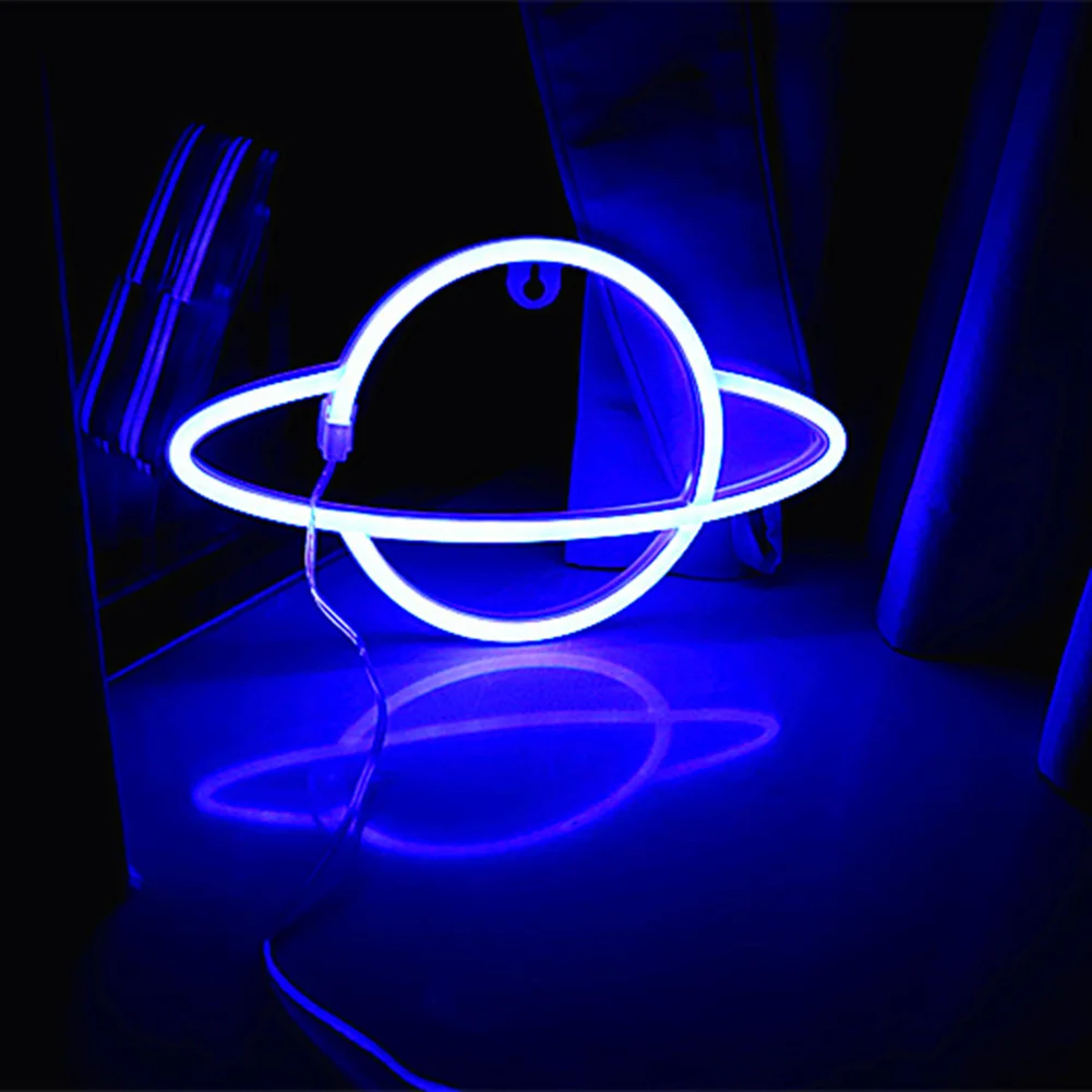 Elliptical Planet Shaped Sign Neon Lamp LED Dual Use Night Light Decor (B)
