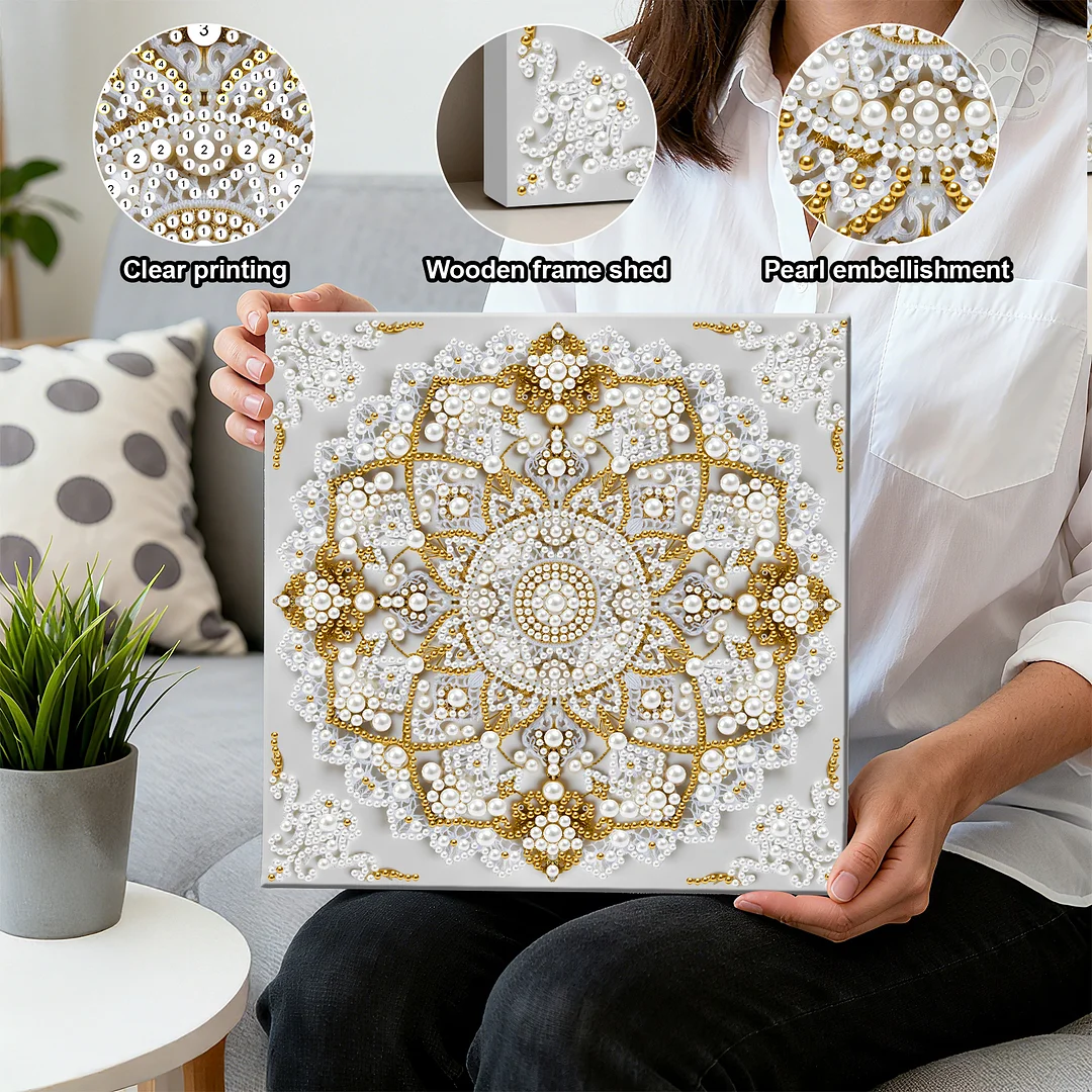 Mandala DIY Pearl Diamond Art Kit for Adults Home Decor 25x25cm With Frame