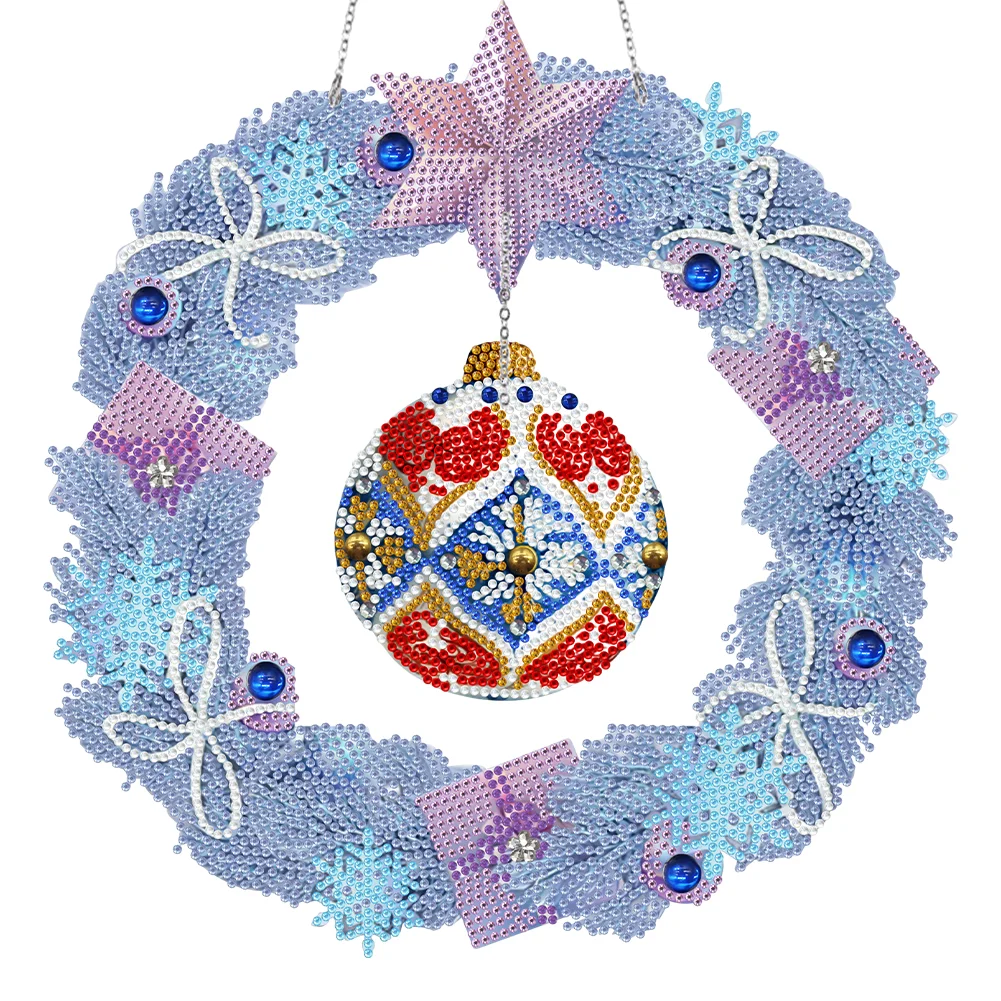 DIY Xmas Ball Acrylic Single Side Special Shaped Diamond Painting Wreath Ornament with LED Light