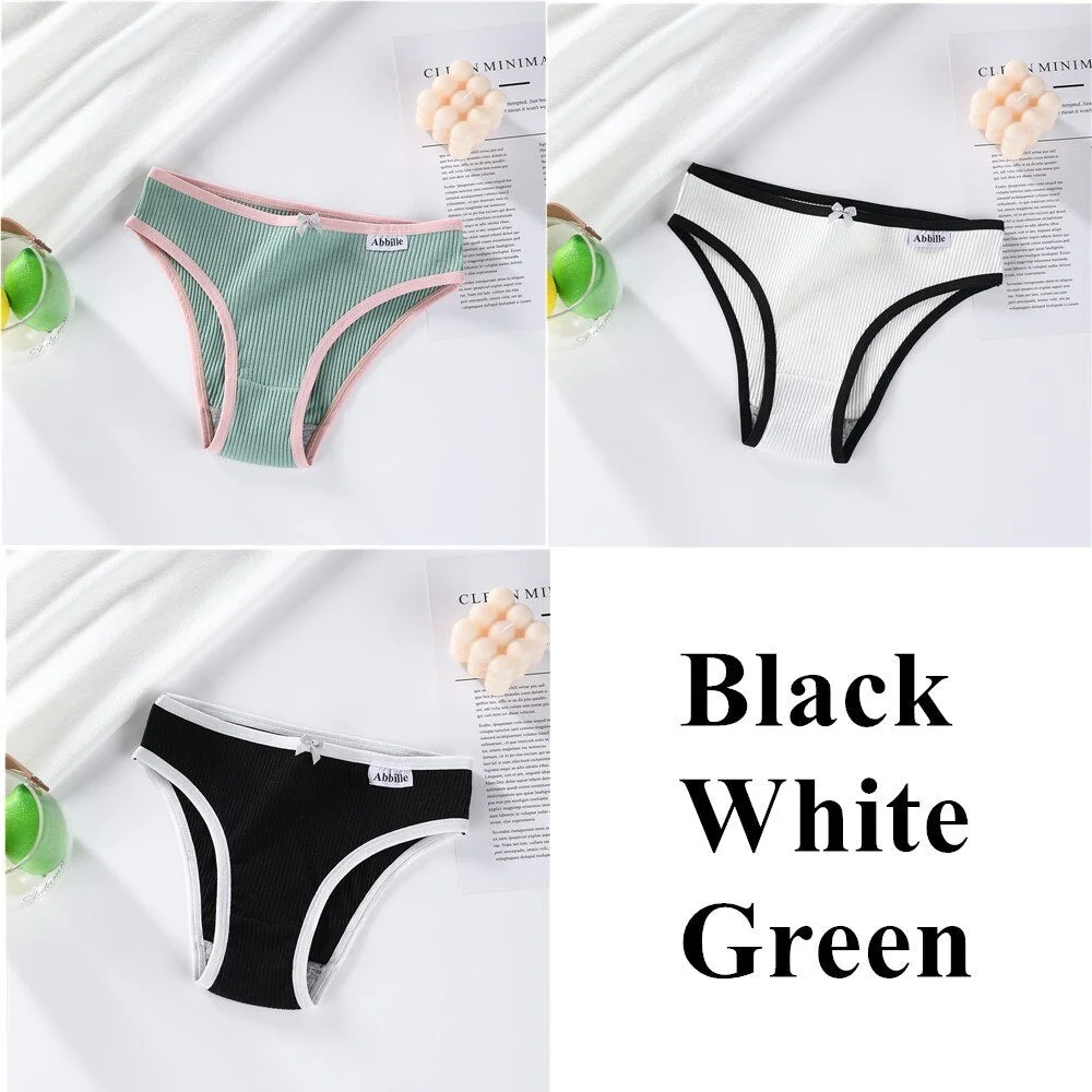 3PCS Women Cotton Underwear Panties Female Sexy Briefs Low Waist Pantys Set Seamless Solid Color Intimate Lingerie for Girl M-XL