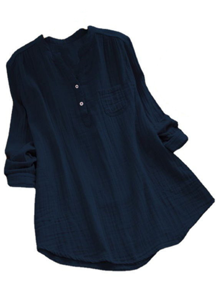 Large Size Bamboo Long-sleeved Shirt Women Loose Solid Color Women's Tops